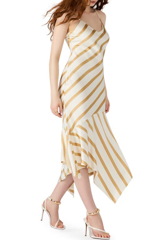 Steve Madden Lucille Stripe Asymmetric Hem Satin Midi Dress In White