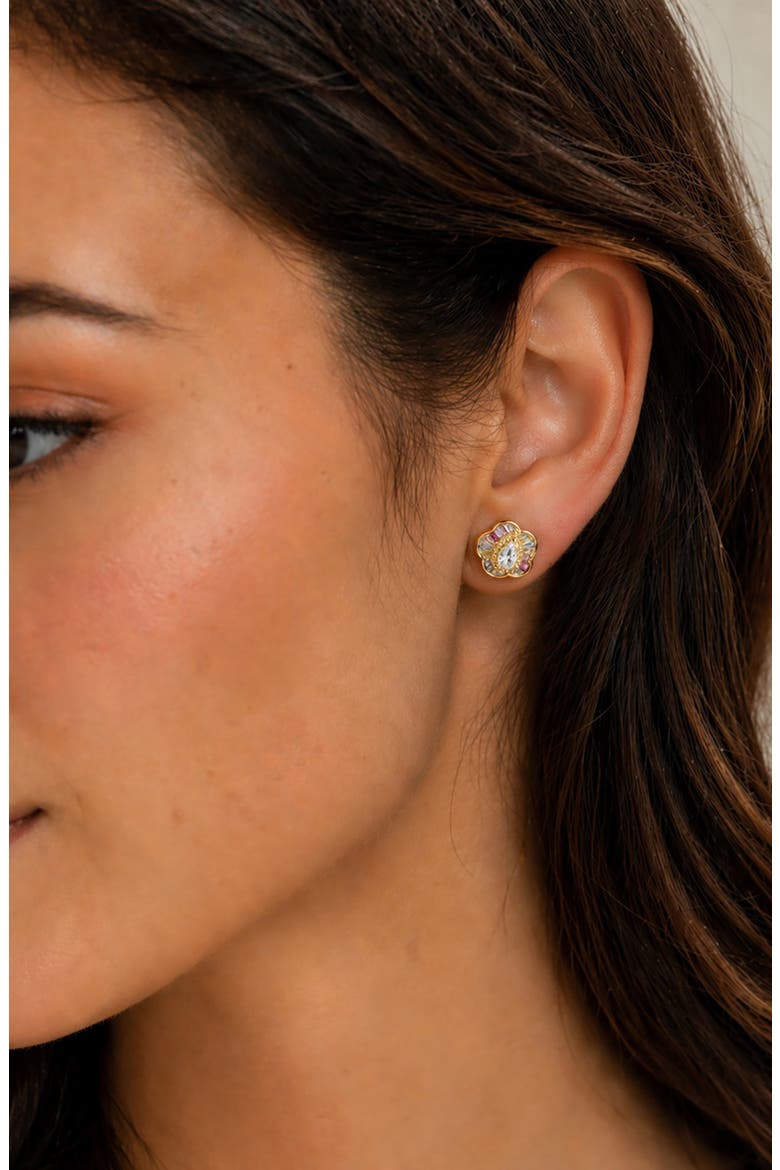 Floral Cubic Zirconia Stud Earrings, Alternate, color, GOLD PLATED
