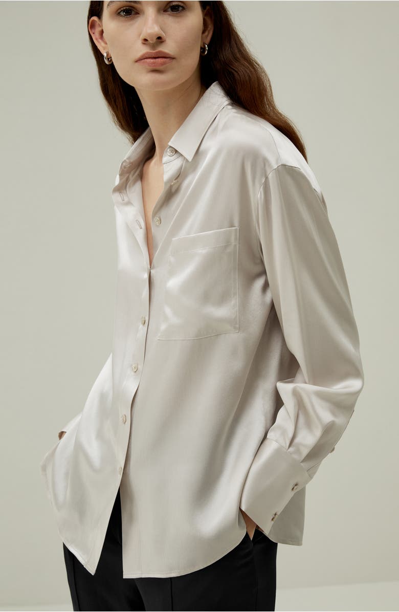 Lilysilk Casual Spread Collar Silk Shirt, Alternate, color, Moonlight Gray