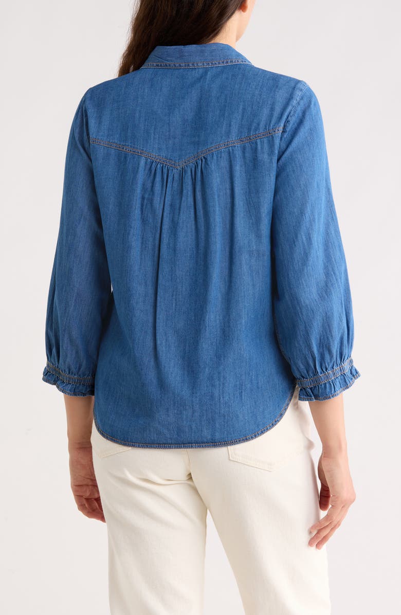 Trove New York Puff Sleeve Denim Button-Up Shirt, Alternate, color, Medium Wash