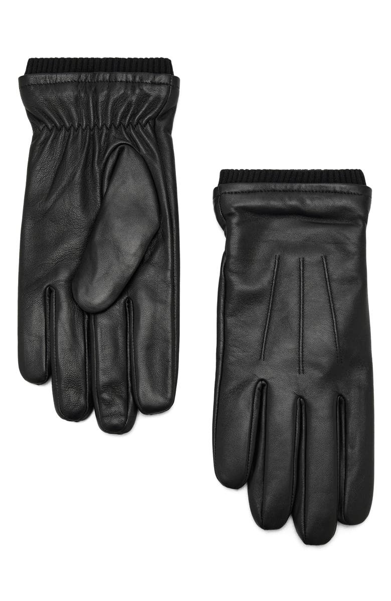 MANGO Rib Cuff Leather Gloves, Main, color, 