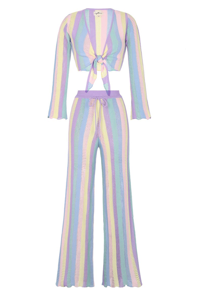 Paloma Stripe Openwork Crochet Cover-Up Pants, Alternate, color, LILAC MULTICOLOR