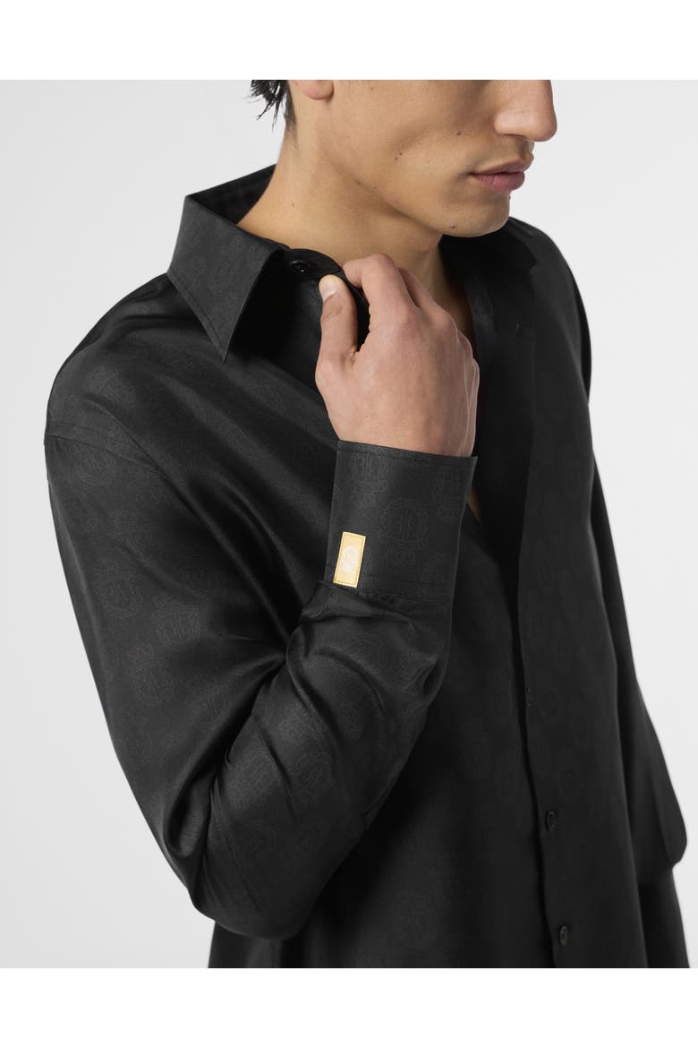 Silk Gold Cut Shirt All-Over Crest Men, Alternate, color, black
