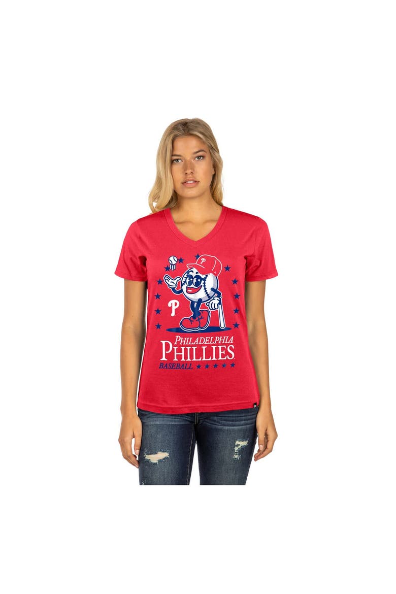 Women's New Era Red Philadelphia Phillies Little Miss 2 V-Neck T-Shirt, Alternate, color, Red