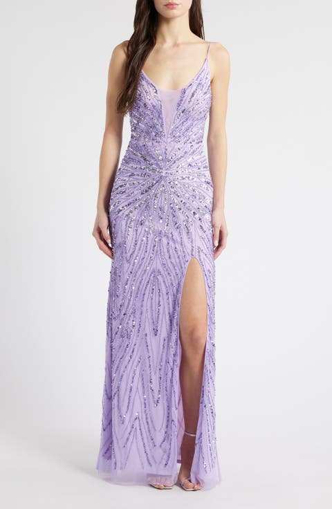 Glitter Mesh Column Gown