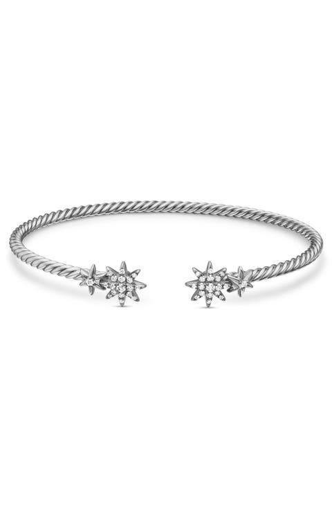 Petite Starburst Cable Flex Bracelet in Sterling Silver with Diamonds, 2.6mm