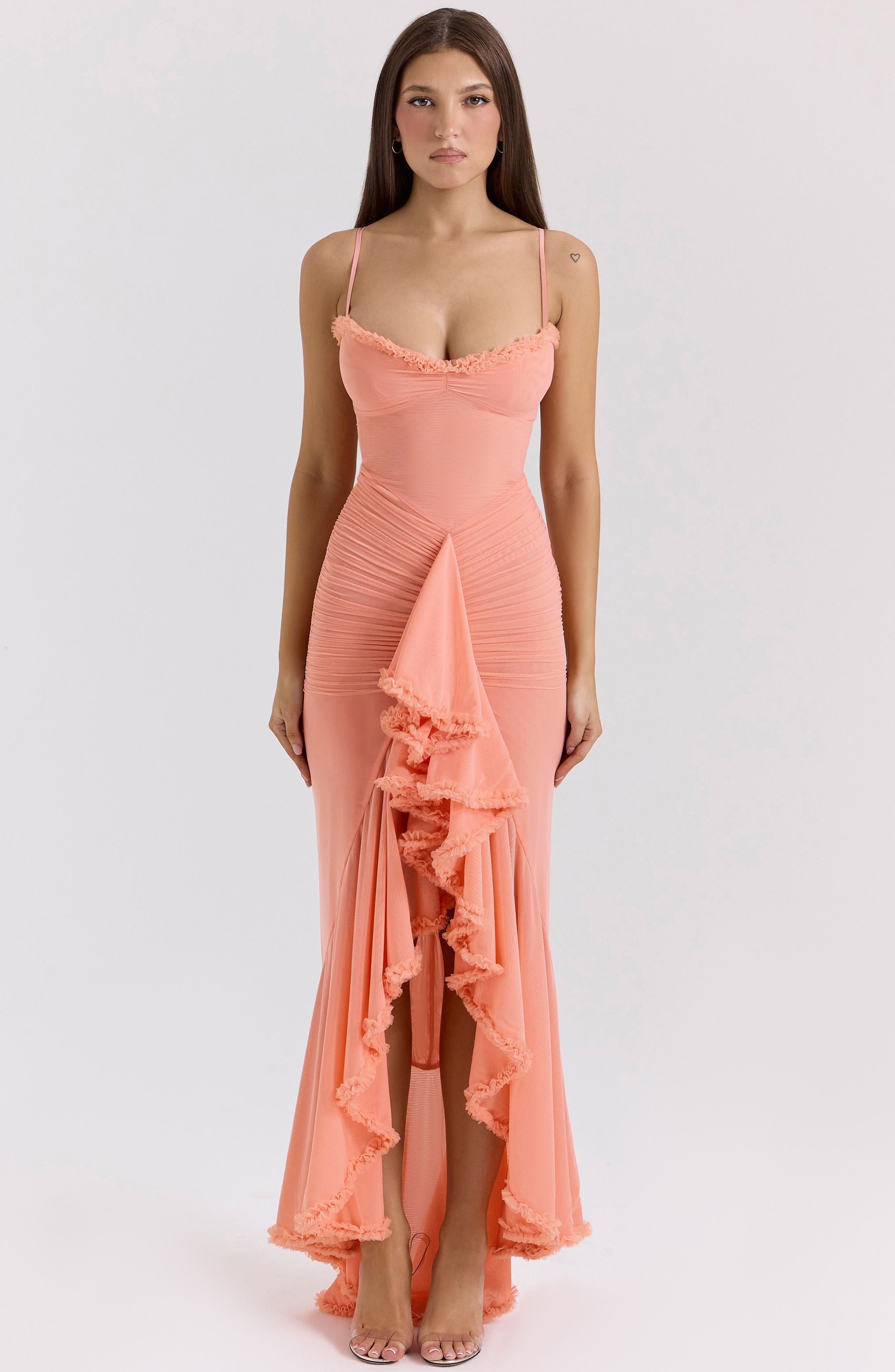 white tiered mini dress Velvi - Georgia - Ruffle Tulle Short Dress Flowy Chiffon Maxi Dress, Leather Color:Rugged Tan Dresses: Formal Dresses 5% Spandex