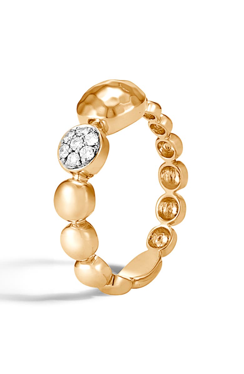 John Hardy Dot Hammered 18K Gold & Diamond Pavé Ring, Main, color,