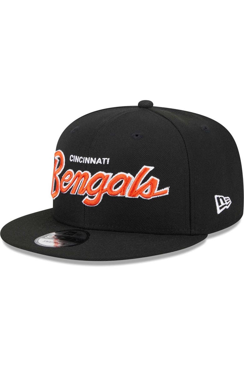Men's New Era Black Cincinnati Bengals Main Script 9FIFTY Snapback Hat, Alternate, color, Black