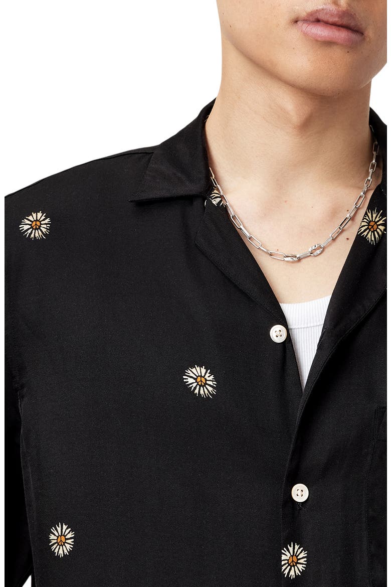 Fleur Peace Camp Shirt, Alternate, color, JET BLACK