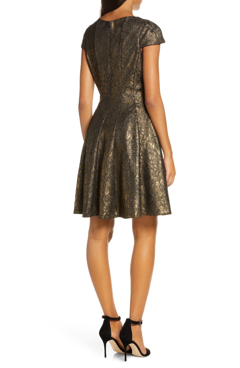 Julia Jordan Bonded Lace Fit & Flare Dress, Alternate, color, Gold/ Black
