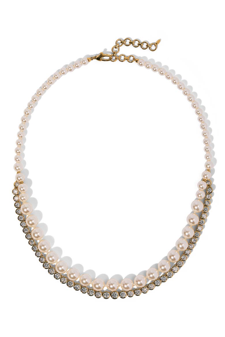 Double Layer Imitation Pearl & Cubic Zirconia Necklace, Main, color, GOLD