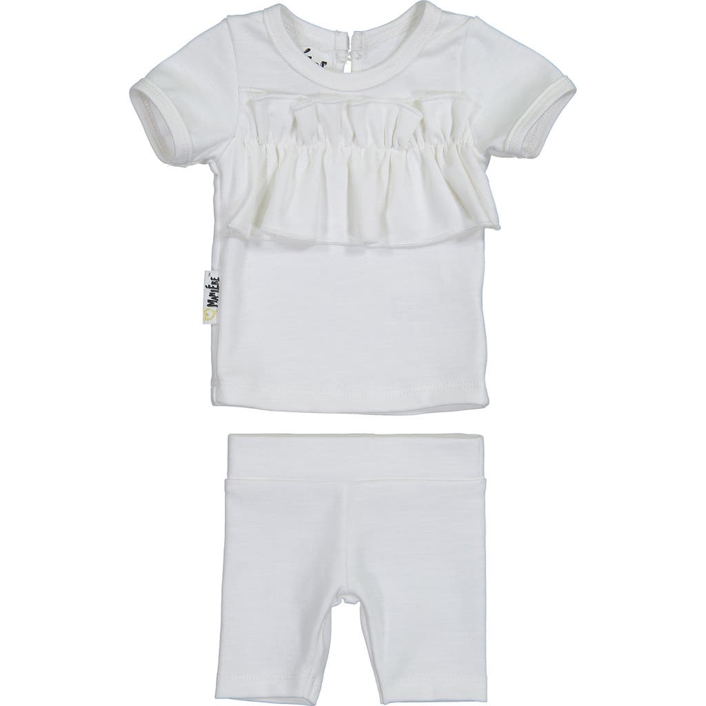 Maniere Manière Kids' Ruffle Top & Shorts Set In White