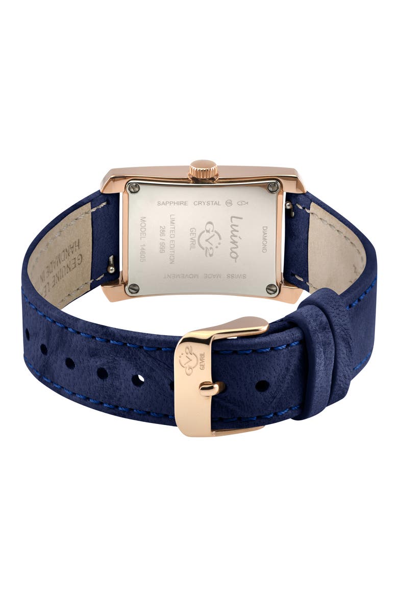 Luino Diamond Embellished Leather Strap Watch, 23mm x 29mm - 0.084 ctw., Alternate, color, BLUE