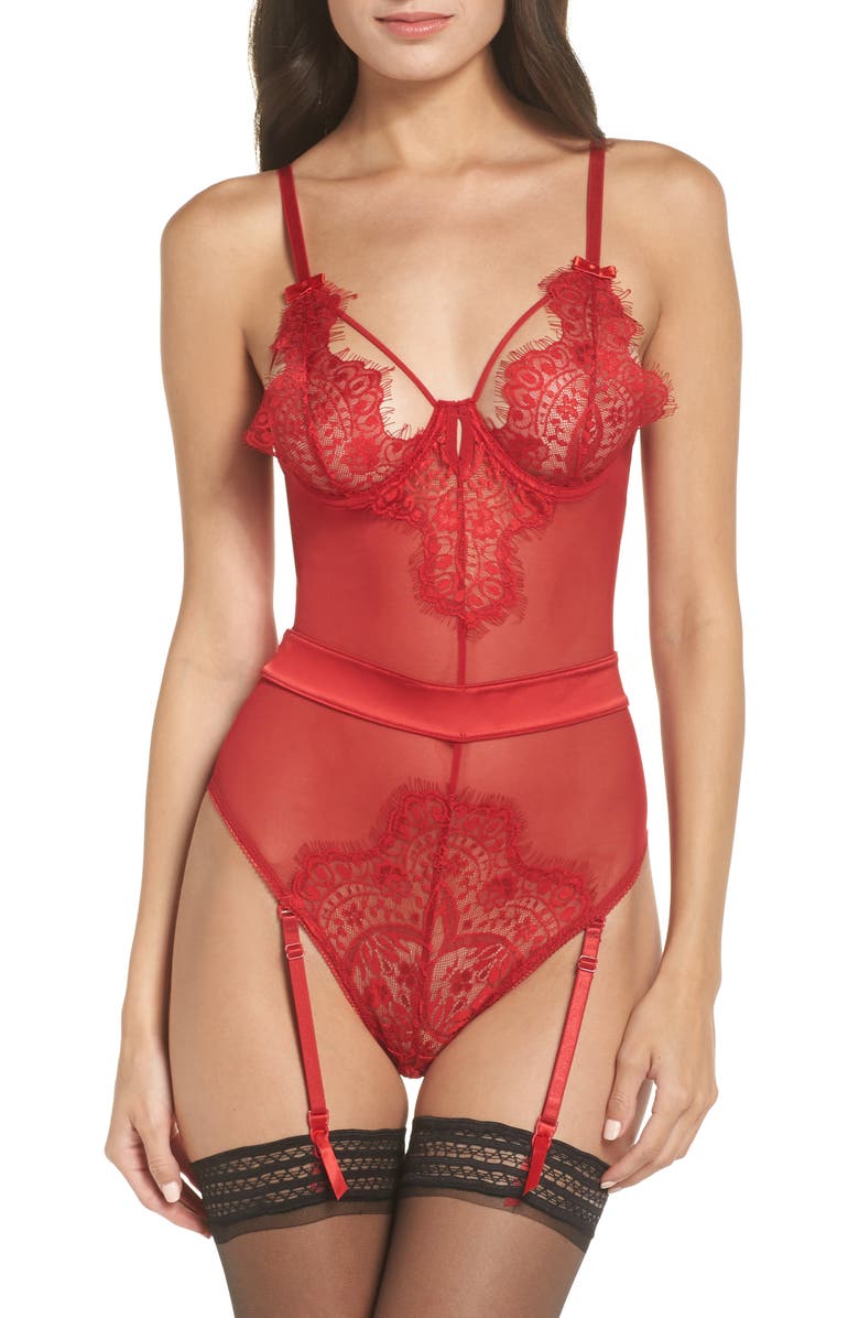 Oh La La Cheri Eyelash Lace Thong Teddy, Main, color,