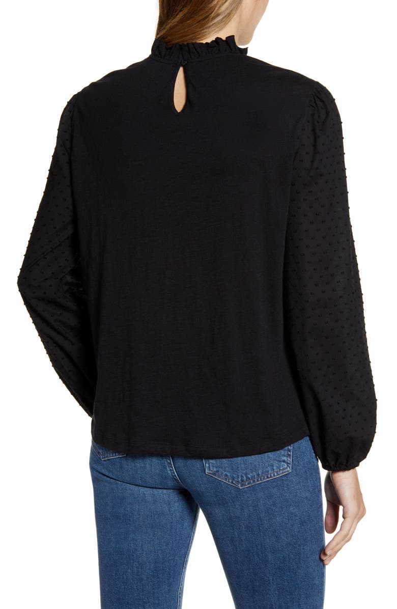 Caslon<sup>®</sup> Pintuck Lace Detail Long Sleeve Cotton Blouse, Alternate, color,