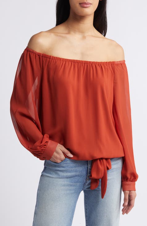 Tie Detail Off the Shoulder Chiffon Top