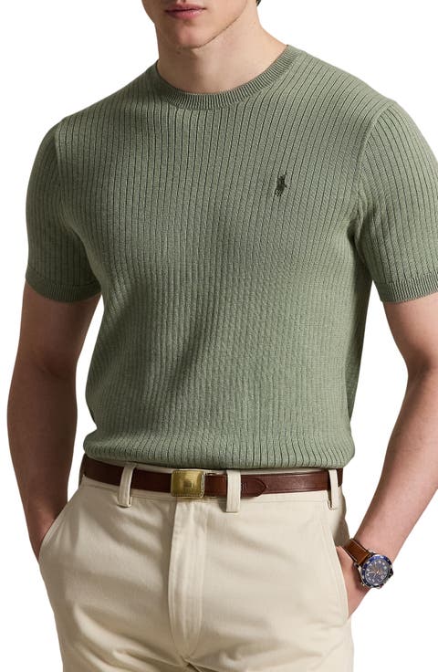 Ribbed Short Sleeve Cotton Sweater
