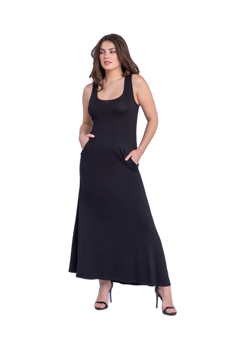 24seven Comfort Apparel Scoop Neck Sleeveless Maxi Dress with Pockets, Alternate, color, Black
