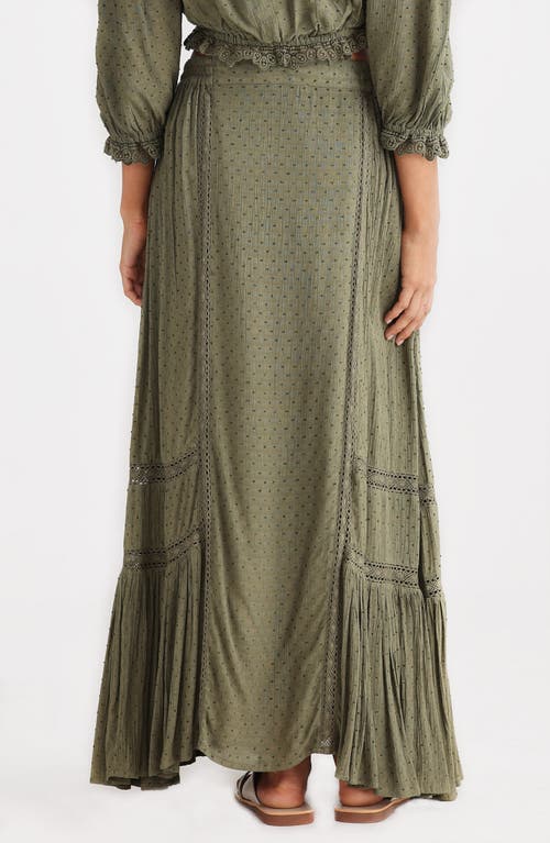 Talisman The Label Midas Clip Dot Maxi Skirt In Olive Dobby