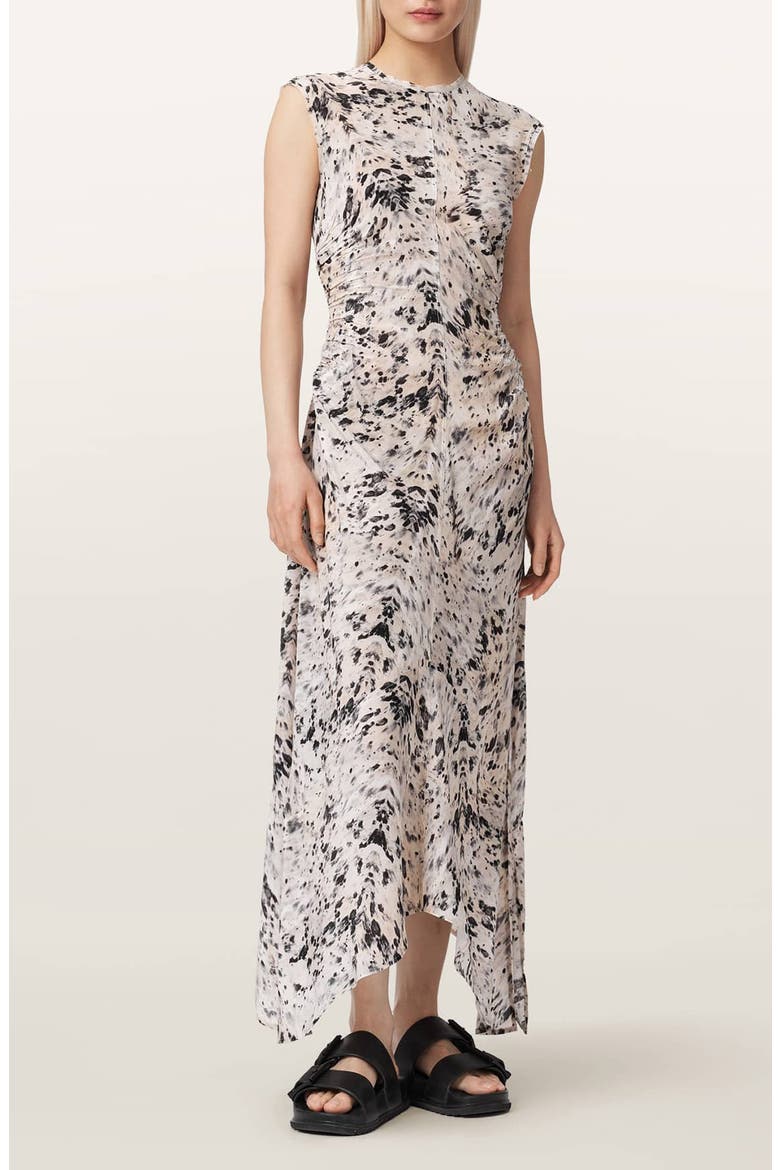 Noor Abstract Print Ruched Dress, Alternate, color, CANTER ECRU WHITE