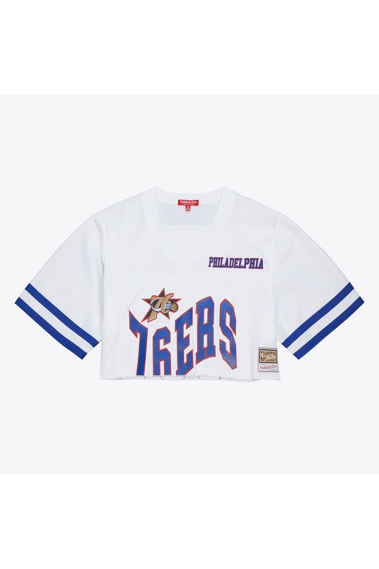 Women's Mitchell & Ness White Philadelphia 76ers Cropped Fashion Jersey, Main, color, White
