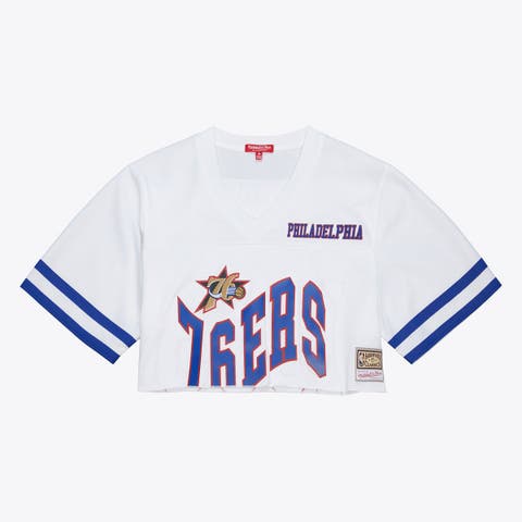 Women's Mitchell & Ness White Philadelphia 76ers Cropped Fashion Jersey