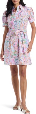 Robert Graham Carolina Floral Short Sleeve Cotton Shirtdress