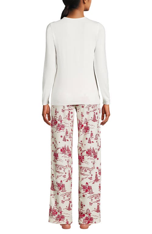 Lands' End Pajama Set Knit Long Sleeve T-shirt And Flannel Pants In Animal Print