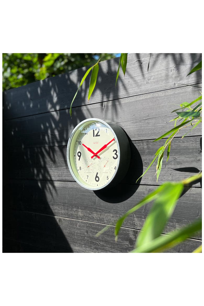 Factory Outdoor Wall Clock & Weather Station (Nordstrom Exclusive), Alternate, color, GREY