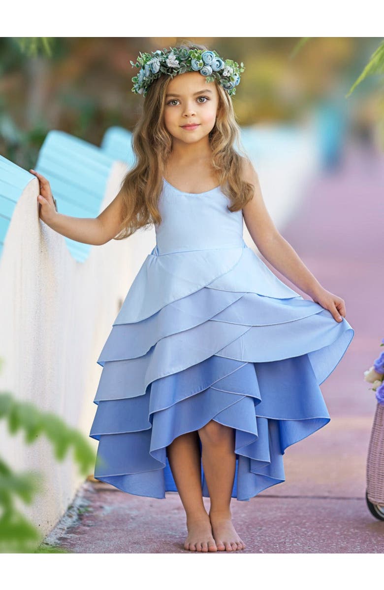 Mia Belle Girls Girls Pretty Petal Hues of Blues Tiered Dress, Alternate, color, Blue