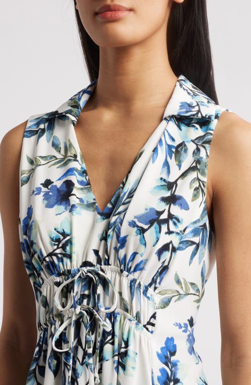Connected Apparel Floral Sleeveless Midi Dress In Blue