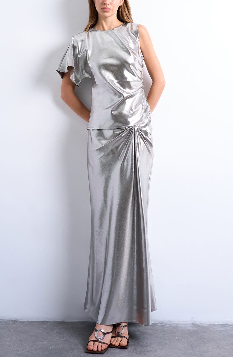 Topshop Metallic Knot Midi Skirt, Alternate, color,