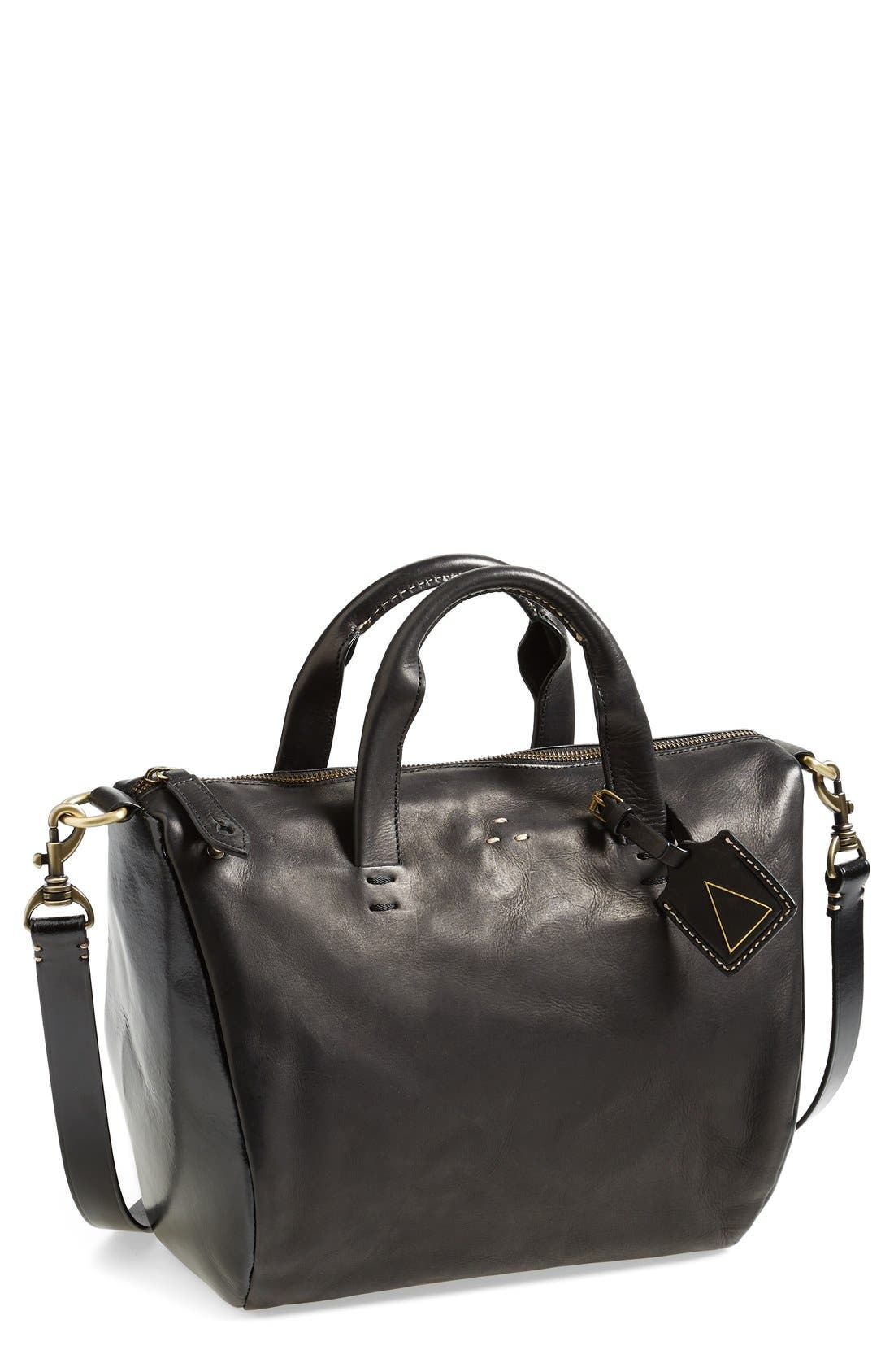 'Wythe' Leather Satchel, Main, color, BLACK