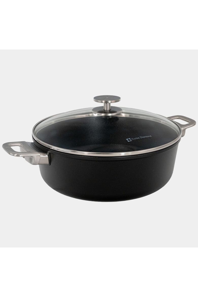 CHD Nonstick Braiser with Glass Lid, 5.3 qt, Main, color, Black