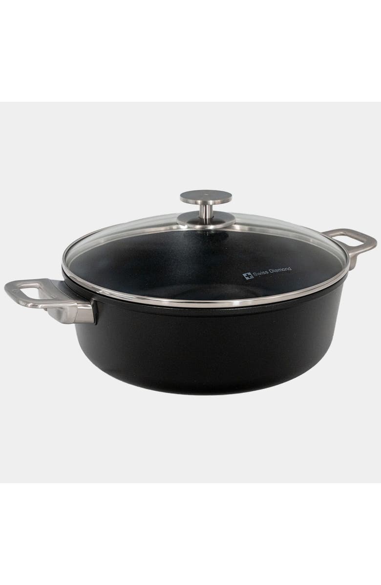 Swiss Diamond CHD Nonstick Braiser with Glass Lid, 5.3 qt, Main, color, Black