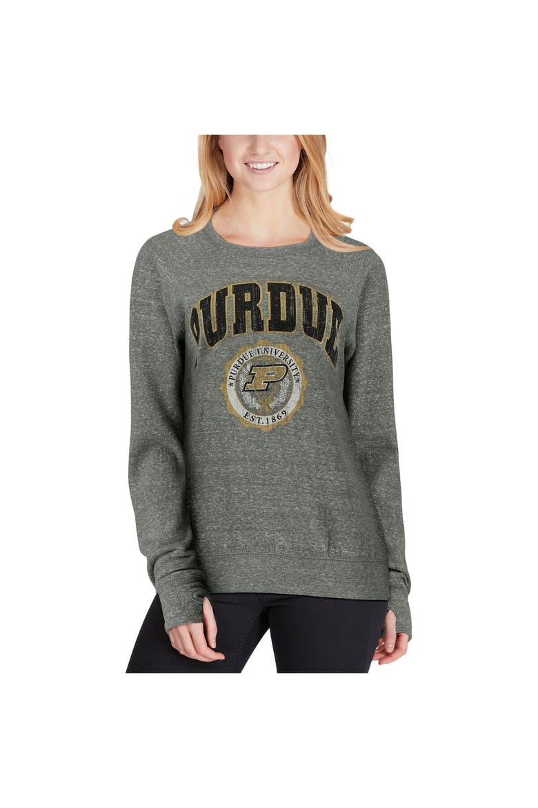 Women's Pressbox Heathered Gray Purdue Boilermakers Edith Vintage Knobi Pullover Sweatshirt, Alternate, color, Heather Gray