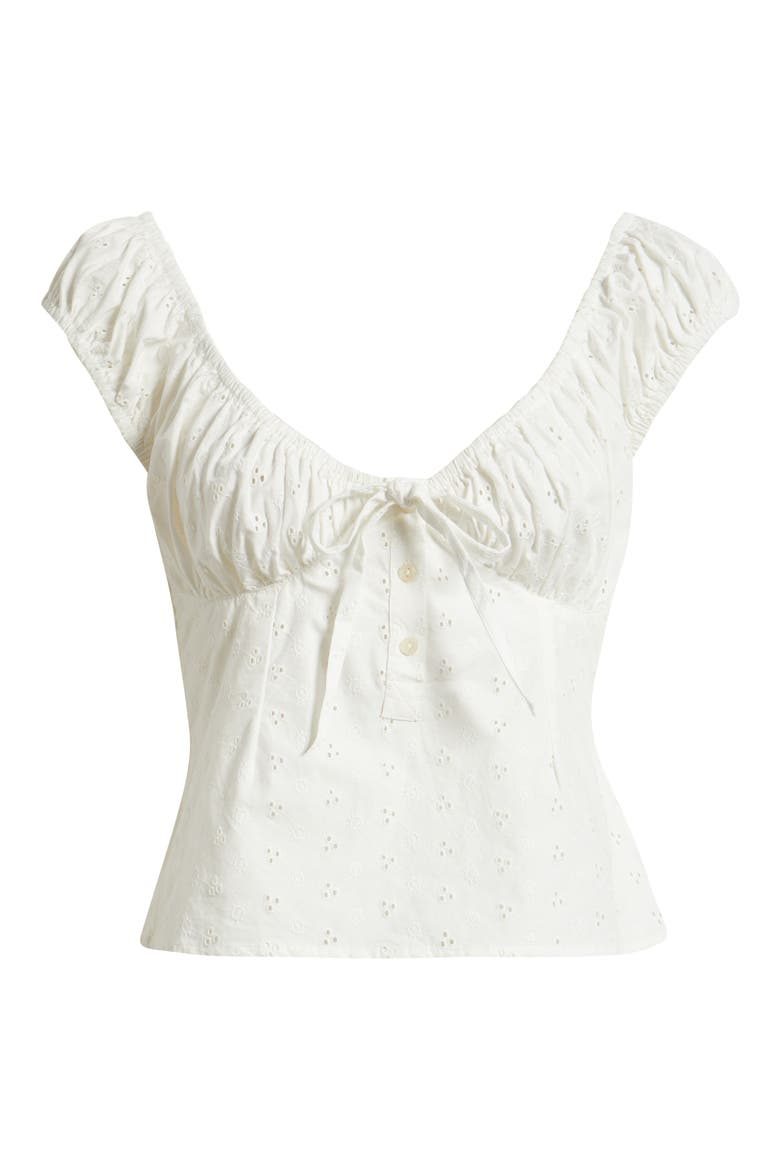 Hallie Embroidered Eyelet Cap Sleeve Cotton Top, Alternate, color, WHITE