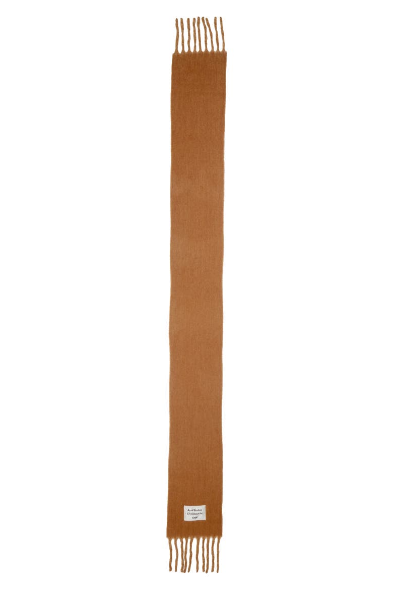 Logo Label Alpaca & Wool Blend Fringe Scarf, Alternate, color, CAMEL/ BEIGE