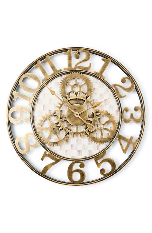 Mackenzie-childs Mackenzie Childs Mocha Check Large Wall Clock In Gold