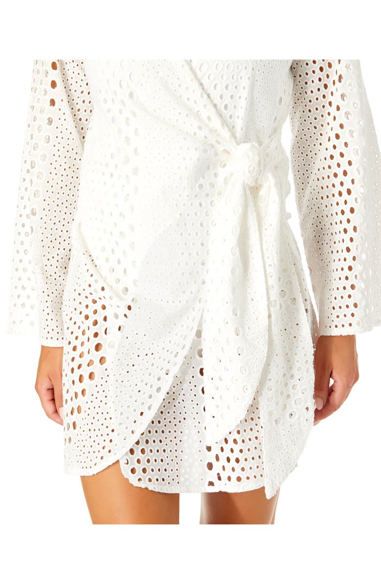 Anne Cole Women's Long Sleeve Open Tie Front Cover Up, Alternate, color, Snow White