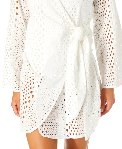 Anne Cole Long Sleeve Open Tie Front Cover Up In Snow White