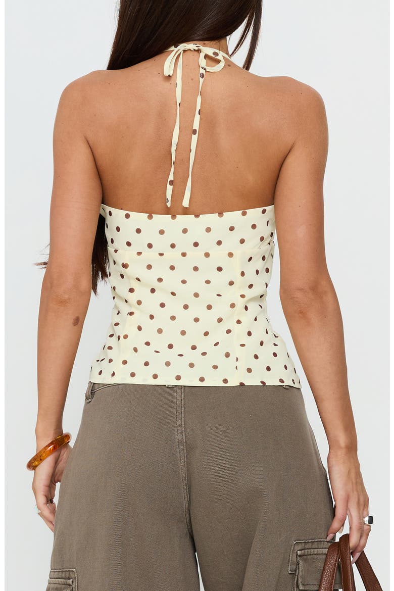 Bon Bon Dot Halter Top, Alternate, color, YELLOW / BROWN POLKA