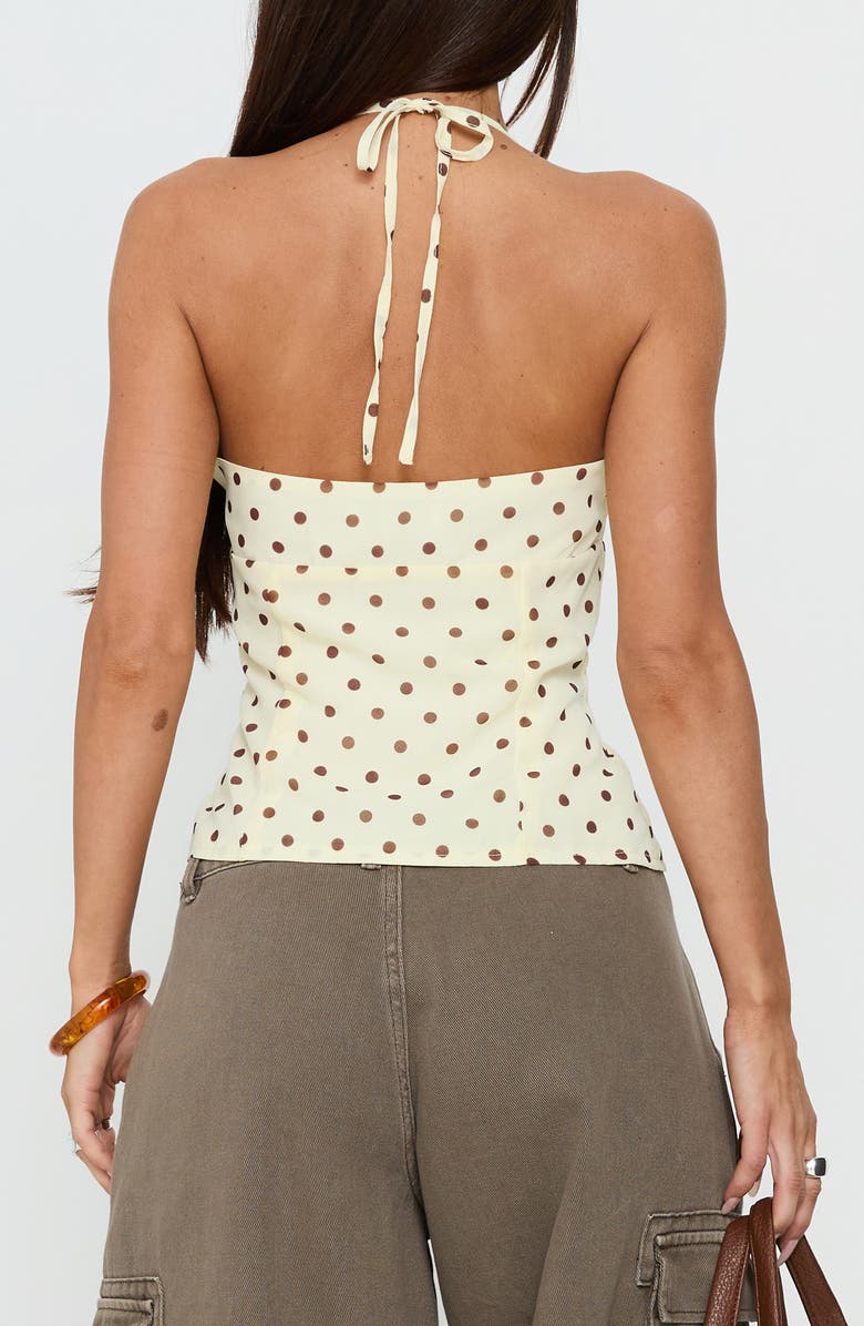 Princess Polly Bon Bon Dot Halter Top, Alternate, color, Yellow / Brown Polka
