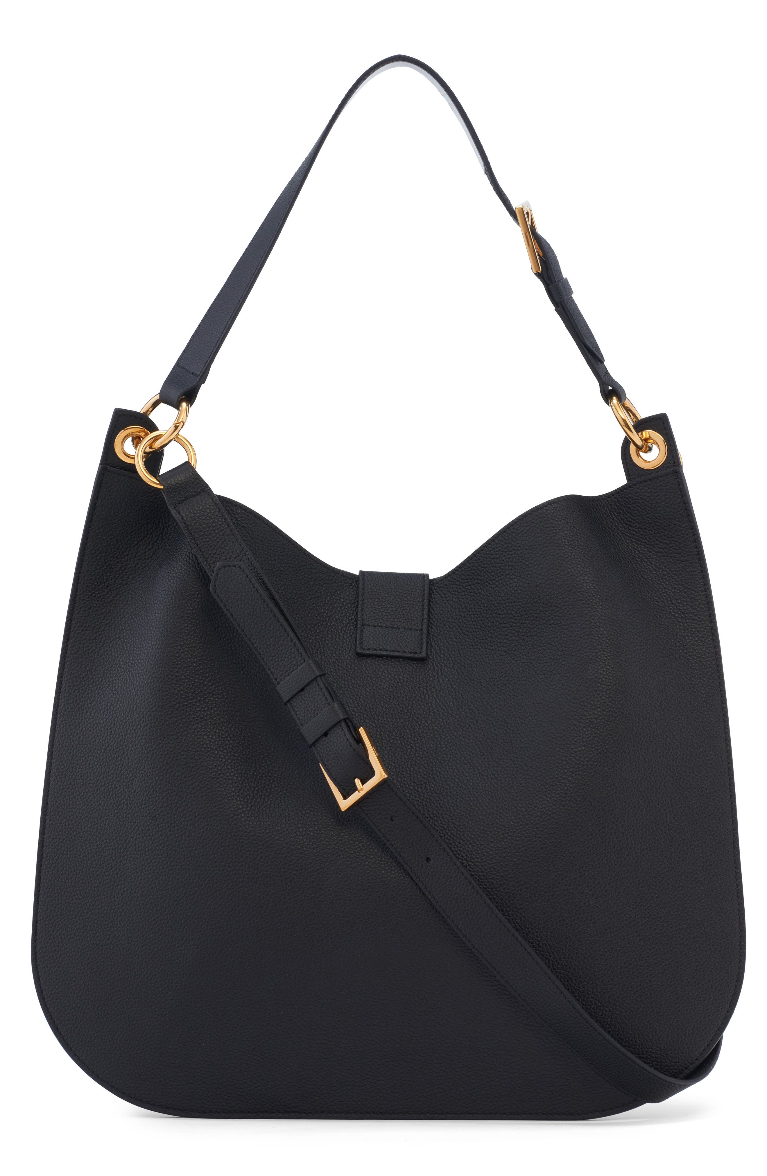 TOM FORD Large Tara Leather Hobo Bag, Alternate, color, Naa Black