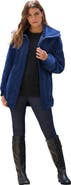 Roaman's Plus Size High Collar Teddy Fleece Bomber