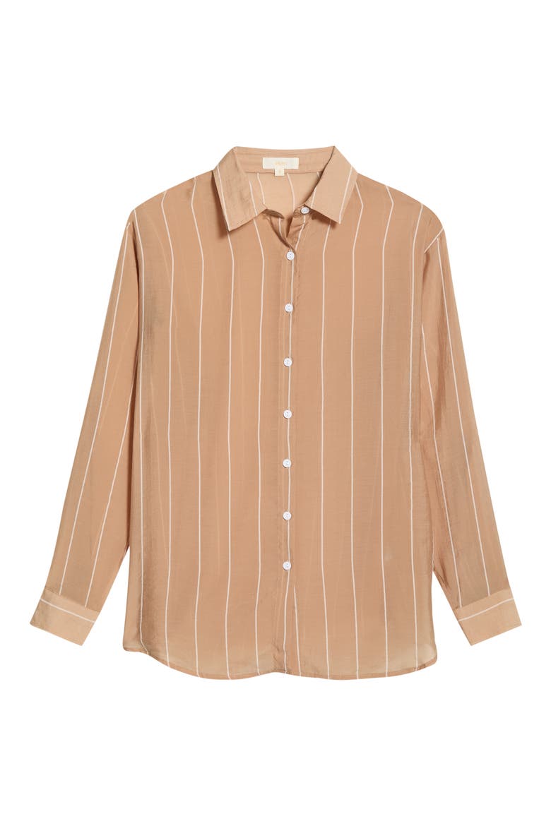 Stripe Oversize Cotton Button-Up Cover-Up Shirt, Alternate, color, TAN