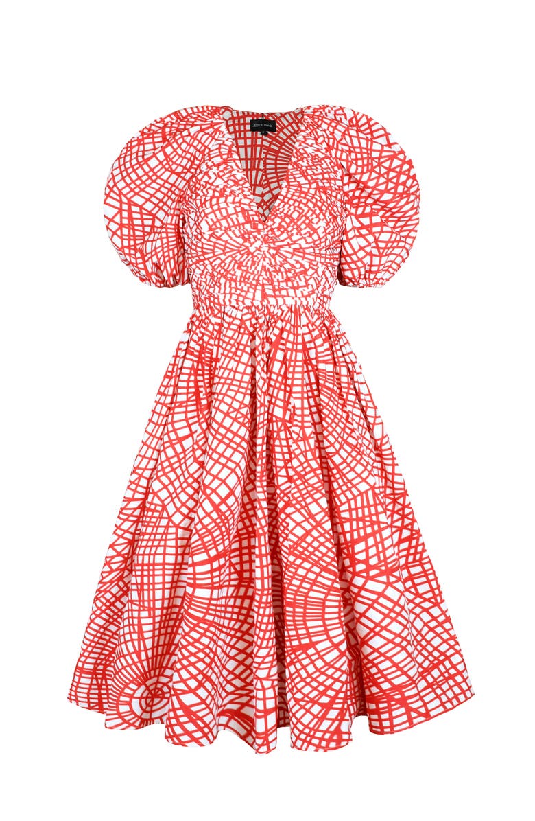 Jessie Zhao New York Red Gingham Taffeta Midi Dress, Alternate, color, Red
