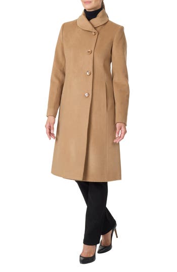 Sofia Cashmere Round Collar Wool & Cashmere Blend Coat In Brown