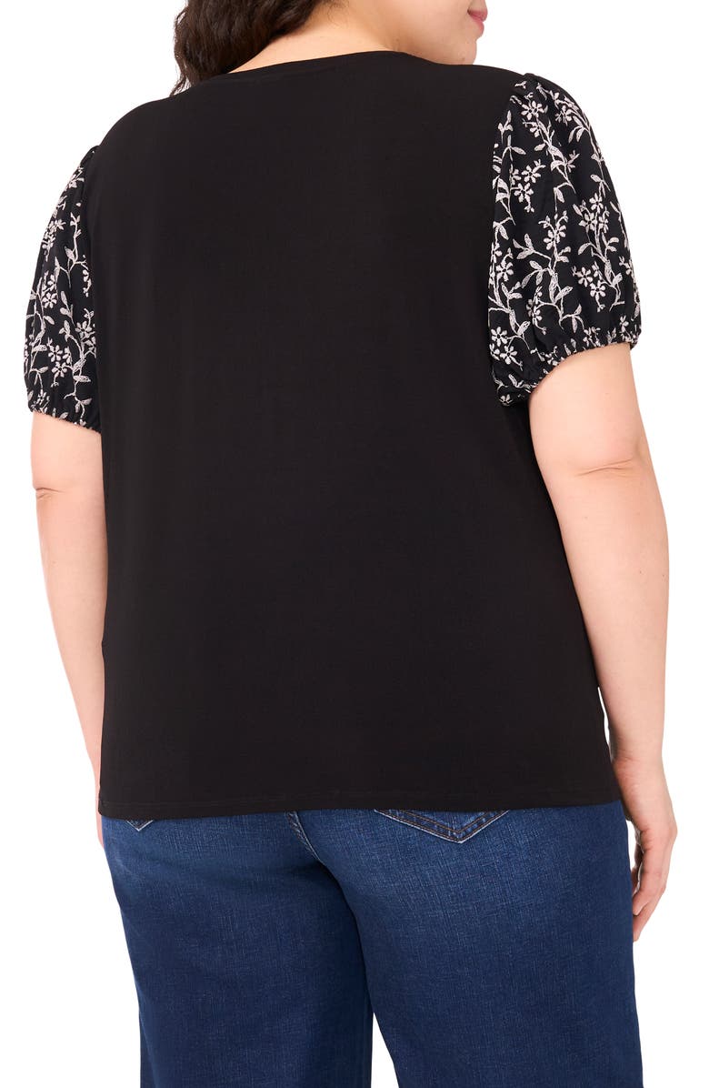 CeCe Floral Embroidered Puff Sleeve T-Shirt, Alternate, color, Rich Black
